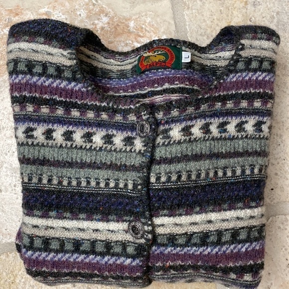 ALPS Fair Isle wool Cardigan Sweater Womens L Nordic Warm Preppy Long sleeve - Picture 2 of 8